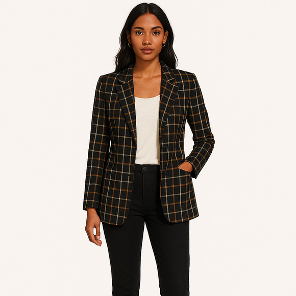 Anthropologie Maeve Oversized Plaid Equestrian Blazer - Size 4 - Picture 1 of 11
